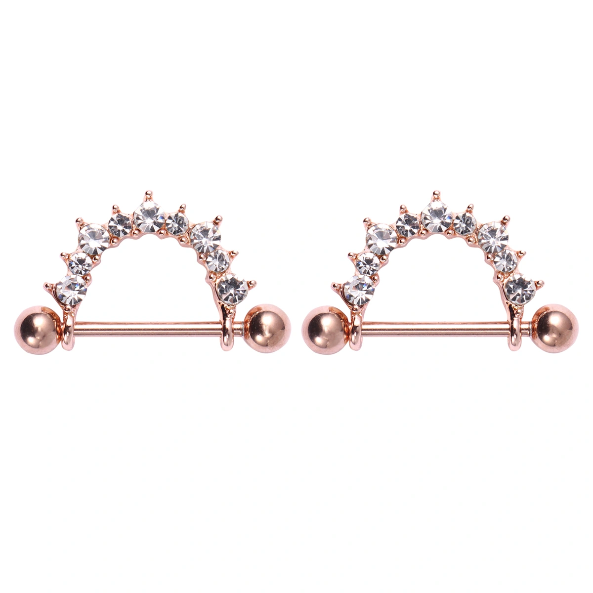 1 Pair of Stainless Steel Bar U Shape Ring Barbell Body Piercing Jewelry (Rose Gold)
