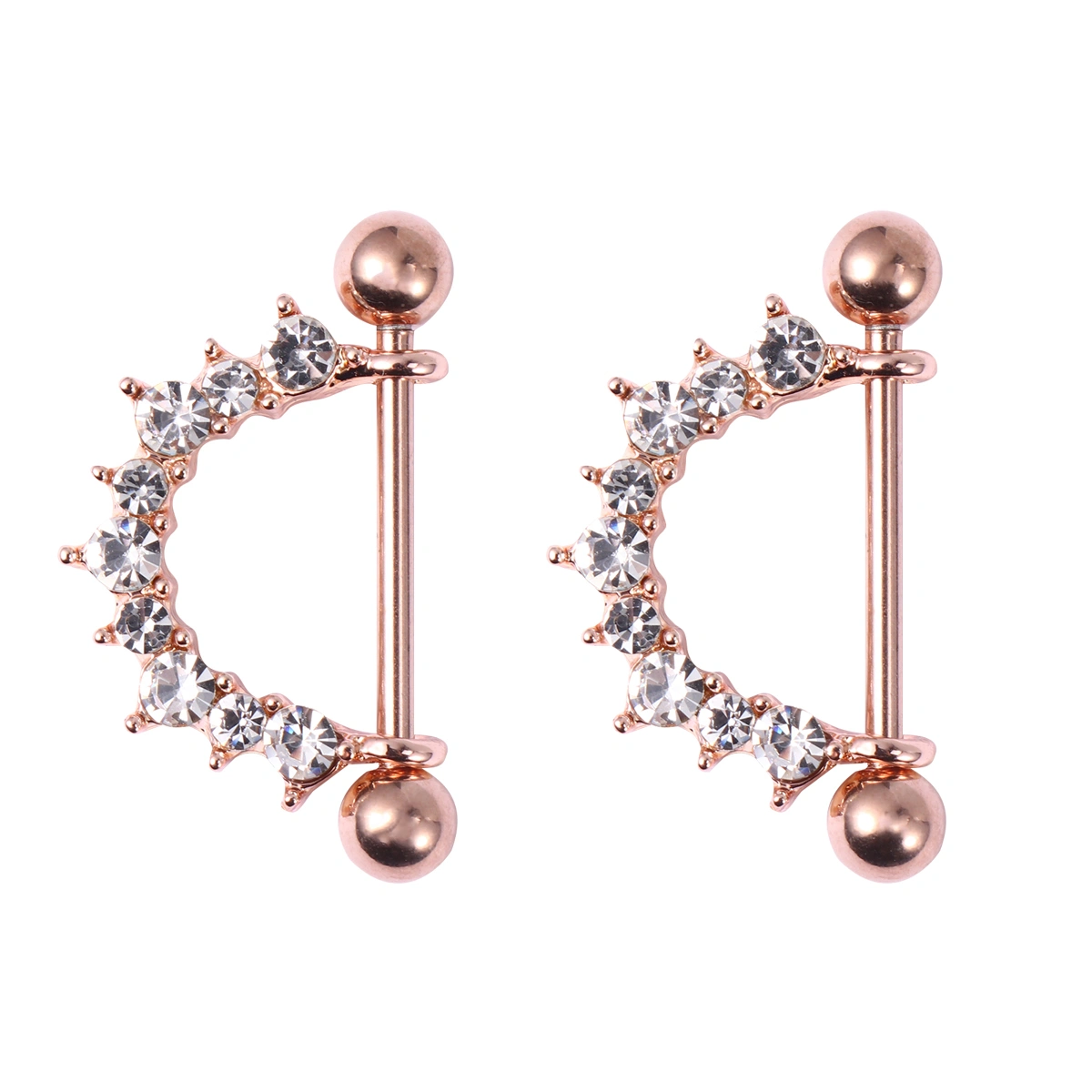 1 Pair of Stainless Steel Bar U Shape Ring Barbell Body Piercing Jewelry (Rose Gold)