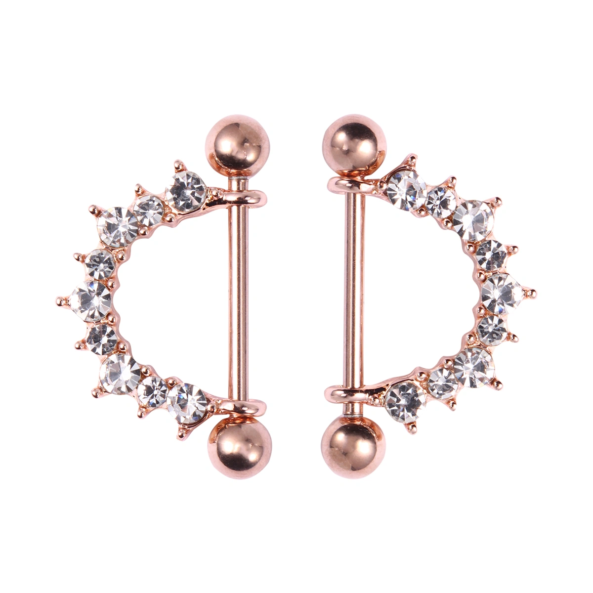 1 Pair of Stainless Steel Bar U Shape Ring Barbell Body Piercing Jewelry (Rose Gold)