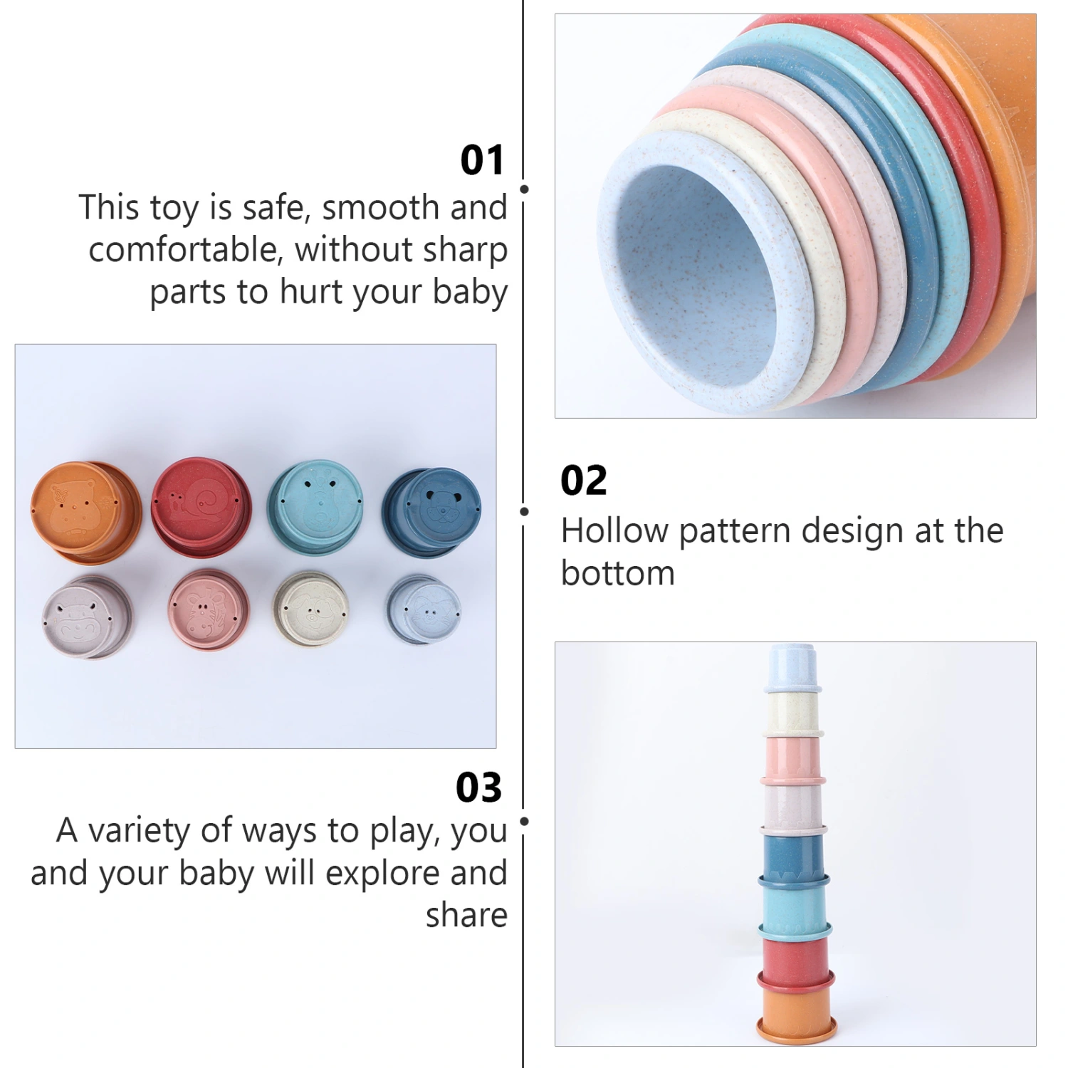8Pcs Children Toys Cartoon Lovely Bath Toys Funny Stacking Cups Plaything