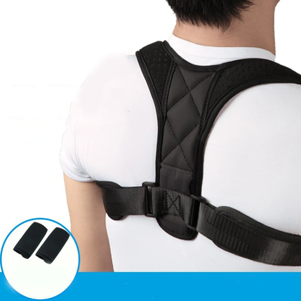 Breathable Straightener Posture Corrector Brace Adjustable Back Spine Column Posture Correction Belt (Leather and One Pair Shoulder Pad)