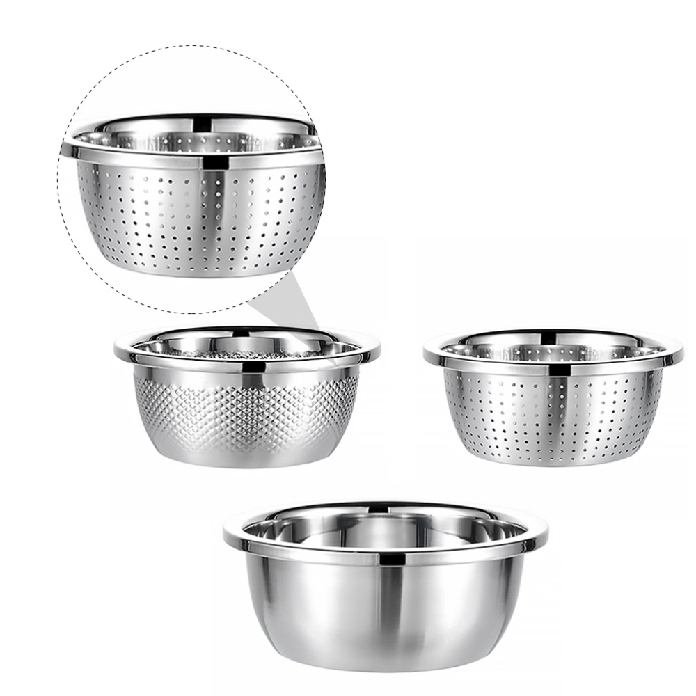 3pcs Stainless Steel Drain Bowl Basin Drying Basin Kitchen Fruits Drainer