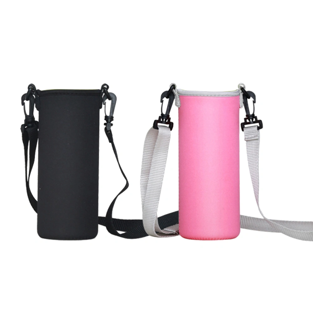 2pcs Water Bottle Bag Portable Cup Sleeve Pouch Practical Water Bottle Cover for Outside Outdoor Daily Use (Black+Rosy)