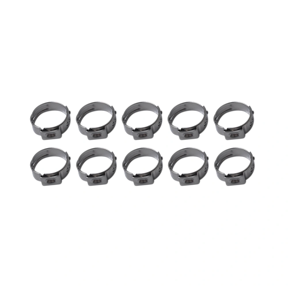 10 PCS 304 Stainless Steel Single Ear Hose Clamps - Diameter 13.7-16.2mm (Silver)