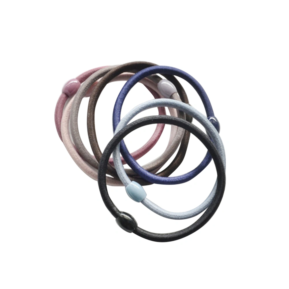 7pcs Simple Hair Tie Rubber Band Hair Ring Ponytail Holder for Woman Girl Lady (Black, Pink, Navy Blue, Coffee, Grey Blue, Light Coffee, Cameo Brown, Each Color Has 1pcs)