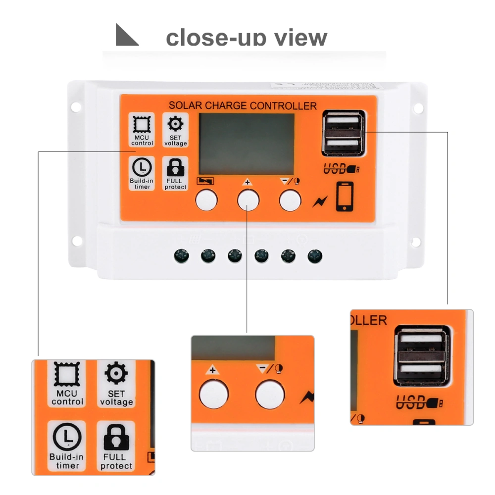 Solar Cell Panel Controller PWM 12V 10A Solar Charge Battery PV Regulator with USB Output (Orange)