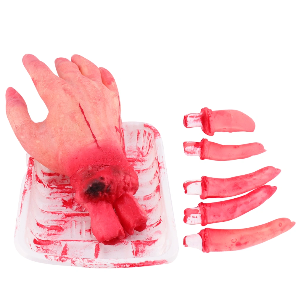 6pcs in 1 Set Scary Halloween Organ Fast Food Box Realistic Body Part Heart Eyeball Shape Decoration Tool Atmosphere Layout Decoration Props (1pc Palm, 5pcs Severed Finger, with A Case)