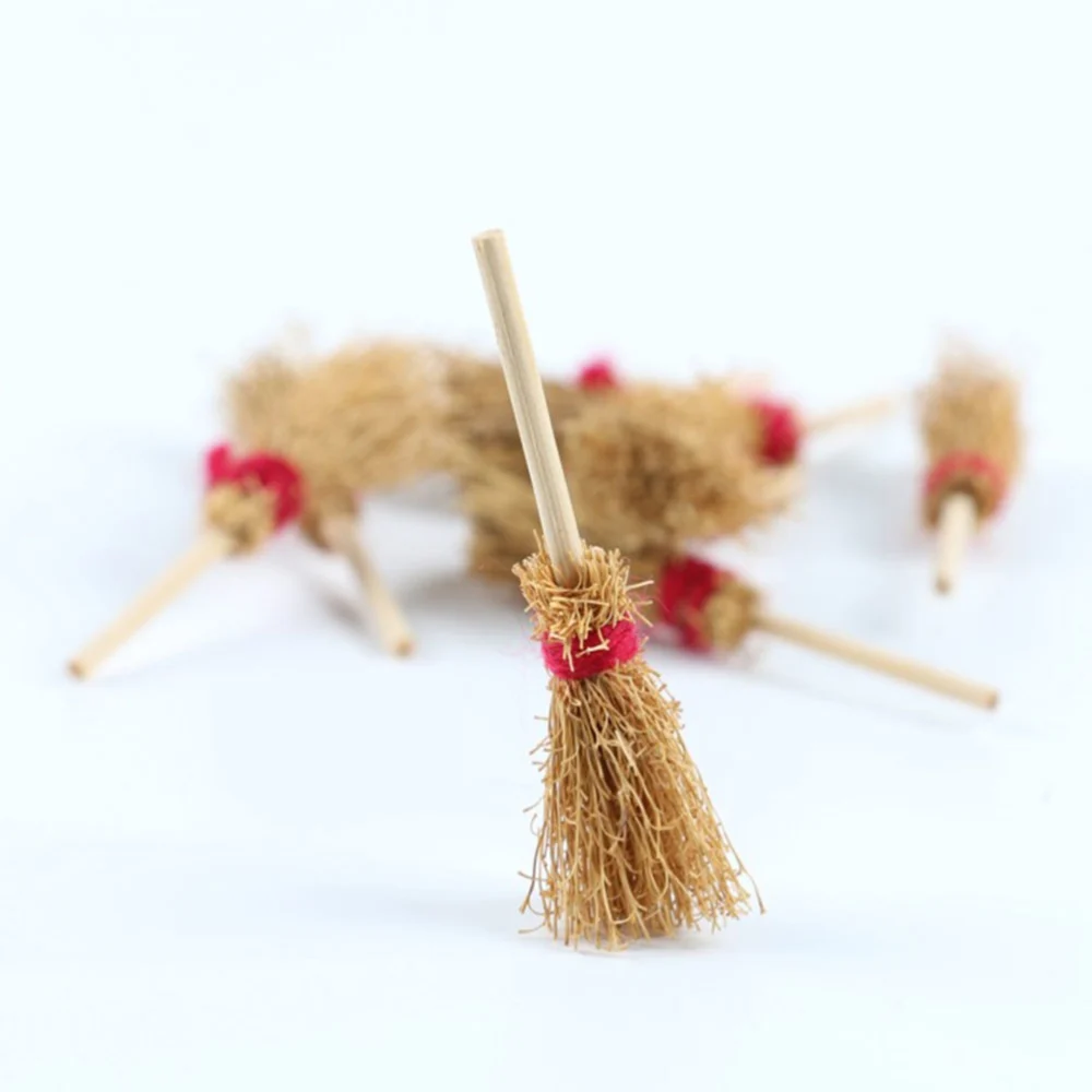 8 Pcs Simulated Mini Red Rope Broom Doll House Accessories Mini Handmade Broom Toys Artificial Micro Layout Props Decors for Doll House Grocery Store World Supplies (Red, Large Size Style)