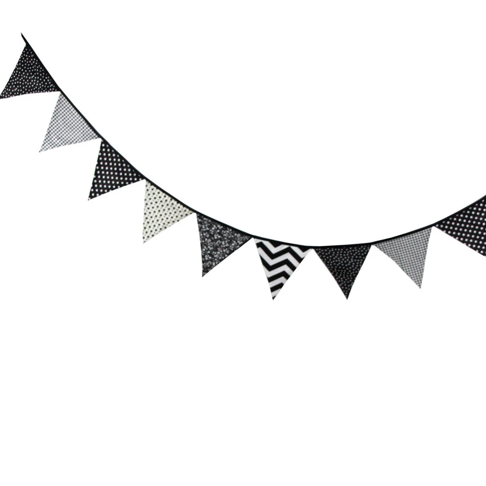 Black and White Cotton Triangular String Flag Multicolor Pennant Banner for Festival Wedding Decorations