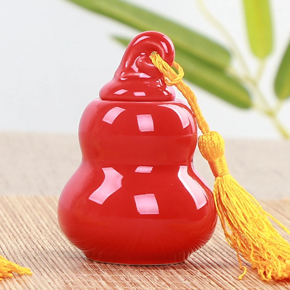 Mini Ceramic Tea Jar Gourd Shape Bottle Tealeaves Pot for Ointment Powder Cream (Red)