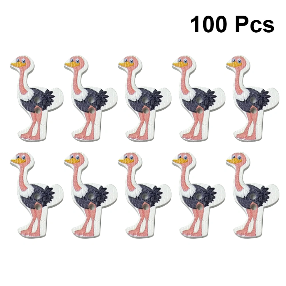 2 Bags 100pcs Wooden Cartoon Buttons White Background Colorful Ostrich Button Wooden Environmental Button (Pink)