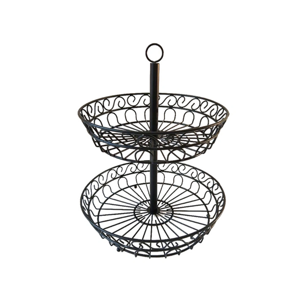 Iron Double Layers Fruit Basket 2 Tiers Kitchen Restaurant Metal Custom Fruit Basket