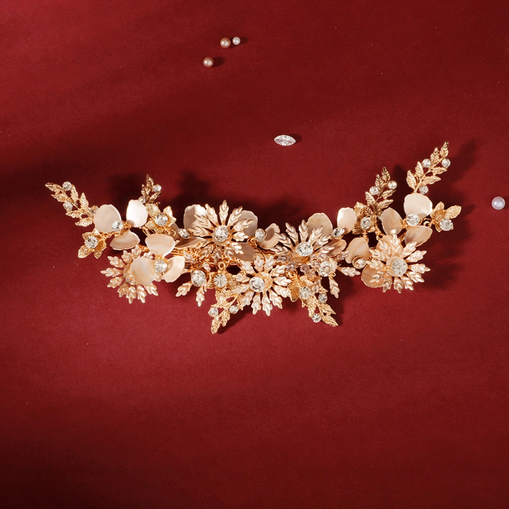 Handmade Rhinestone Side Clip Retro Gold Flower Hair Bridal Wedding Hair Accessories for Women and Girls