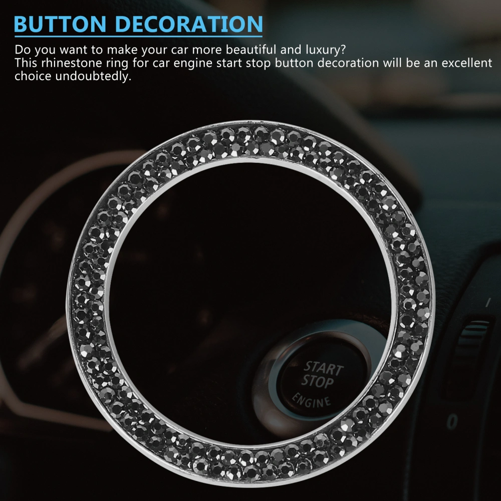 2PCS Car Ignition Button Ring Sticker Engine Start Stop Button Ring Decal Crystal Bling Rhinestone Car Decor Accessories (Black)