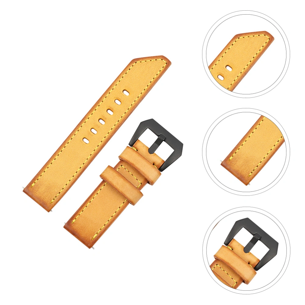 1 Pc Classic Watchband Cowhide Watch Strap Yellow Watch Band Durable Watch Strap