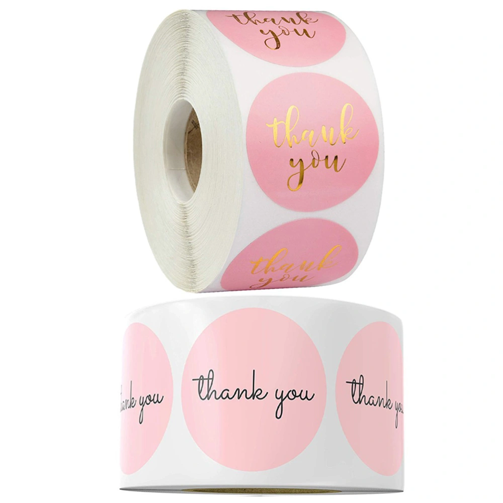 2 Rolls Thank You Letters Sealing Stickers Pink Round Label Packing Decals Party Decor for Gift Envelope (500pcs/Roll, Pink+Black)