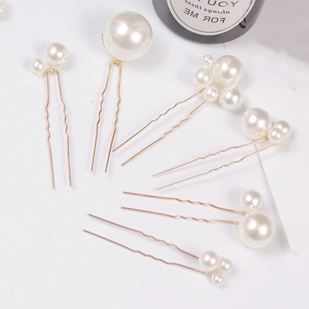 1 Set/6 Pcs Hair Clip Double Pearls Bobby Fixed Headdress Hair Tool Hair Pin Bun Maker U-shaped Clip for Ladies Women Girl (Golden)