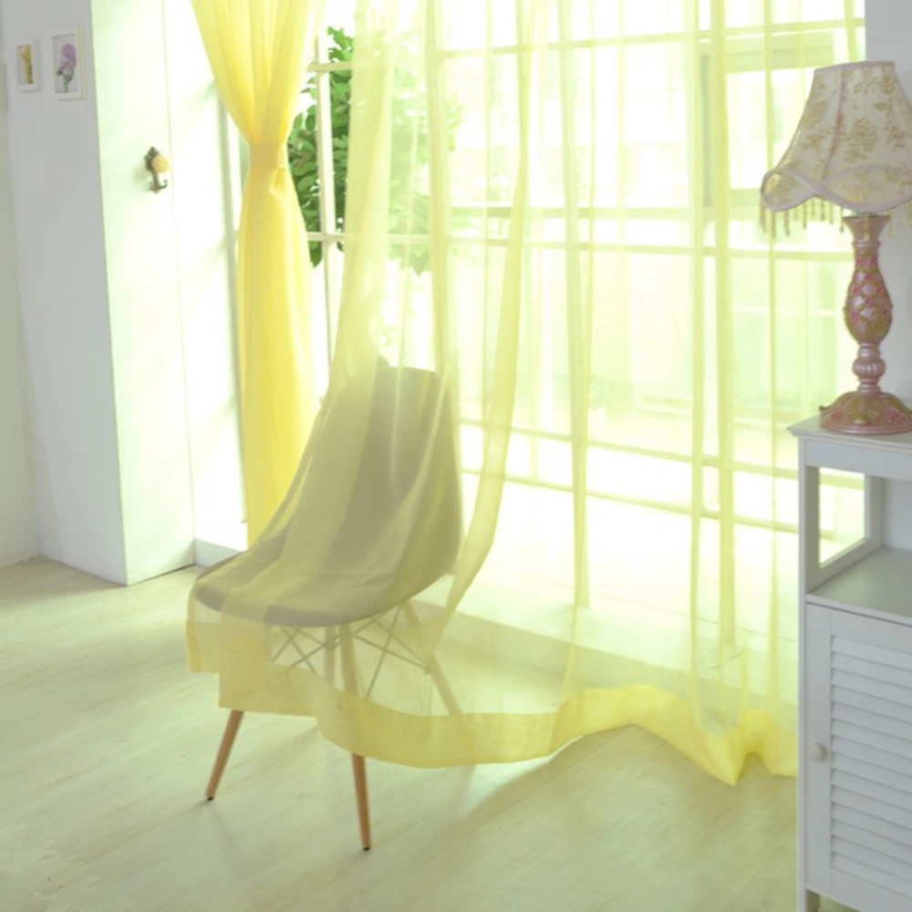 Transparent Tulle Window Sheer Window Screen Rod Pocket Voile Curtains for Bedroom Living Room 100x200cm (Golden Yellow)