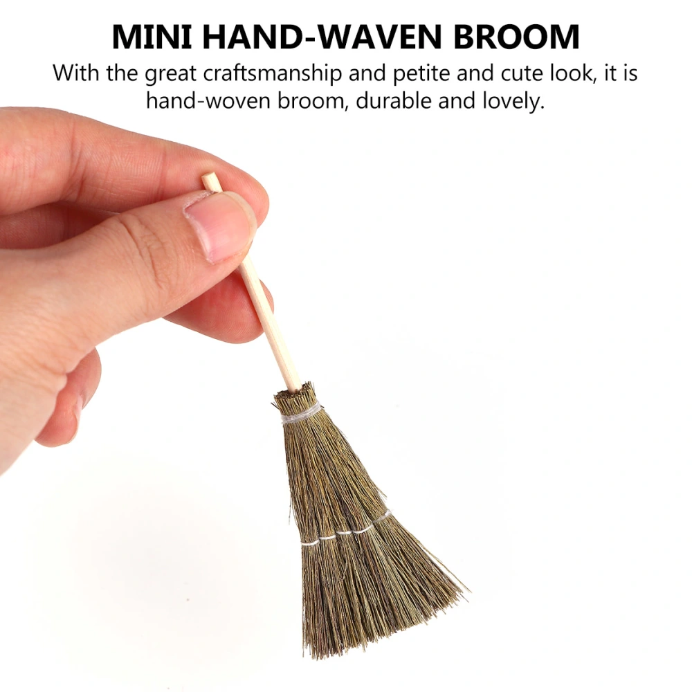 2Pcs Mini Hand-waven Broom Dollhouse Decor Broom Lovely Broom Porps for Decor