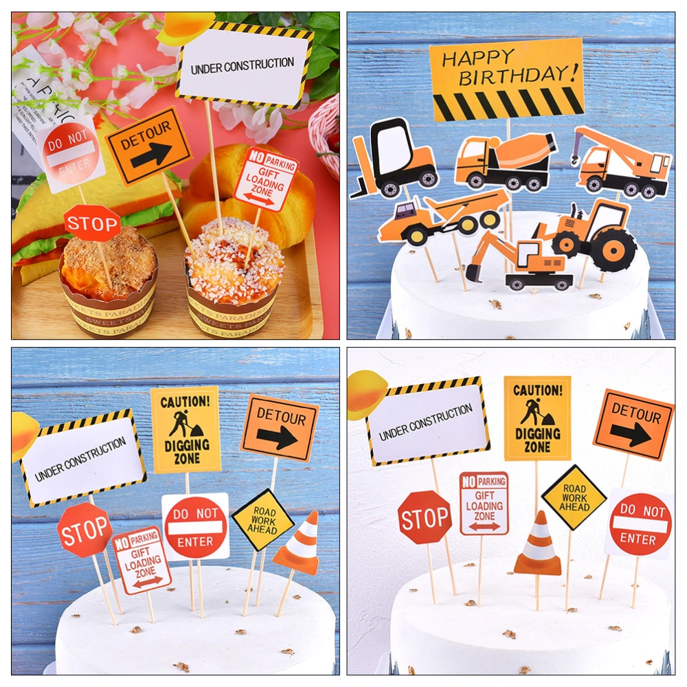 150Pcs Construction Dessert Toppers Road Sign Dessert Toppers Kids Cupcake Toppers