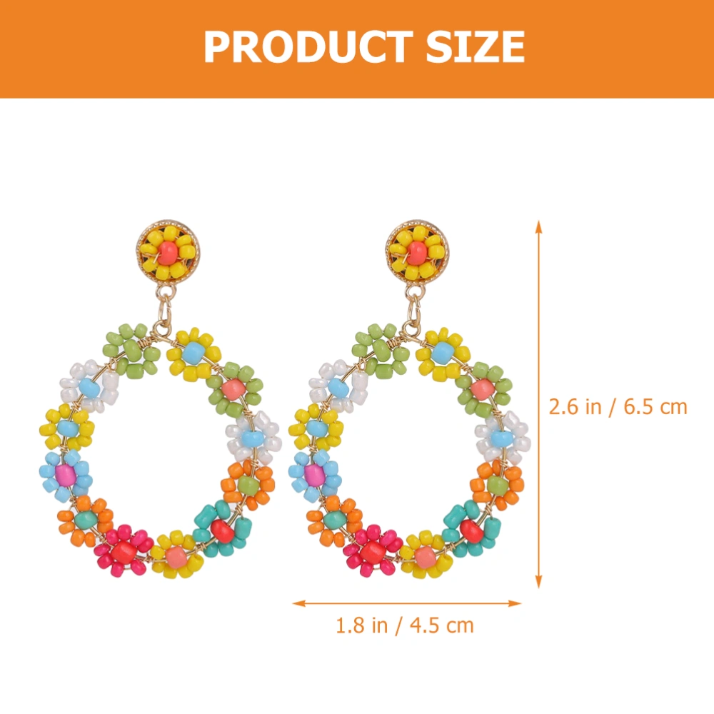 1 Pair Beaded Round Ear Drop Earrings Bohemia Beaded Floral Earrings for Women