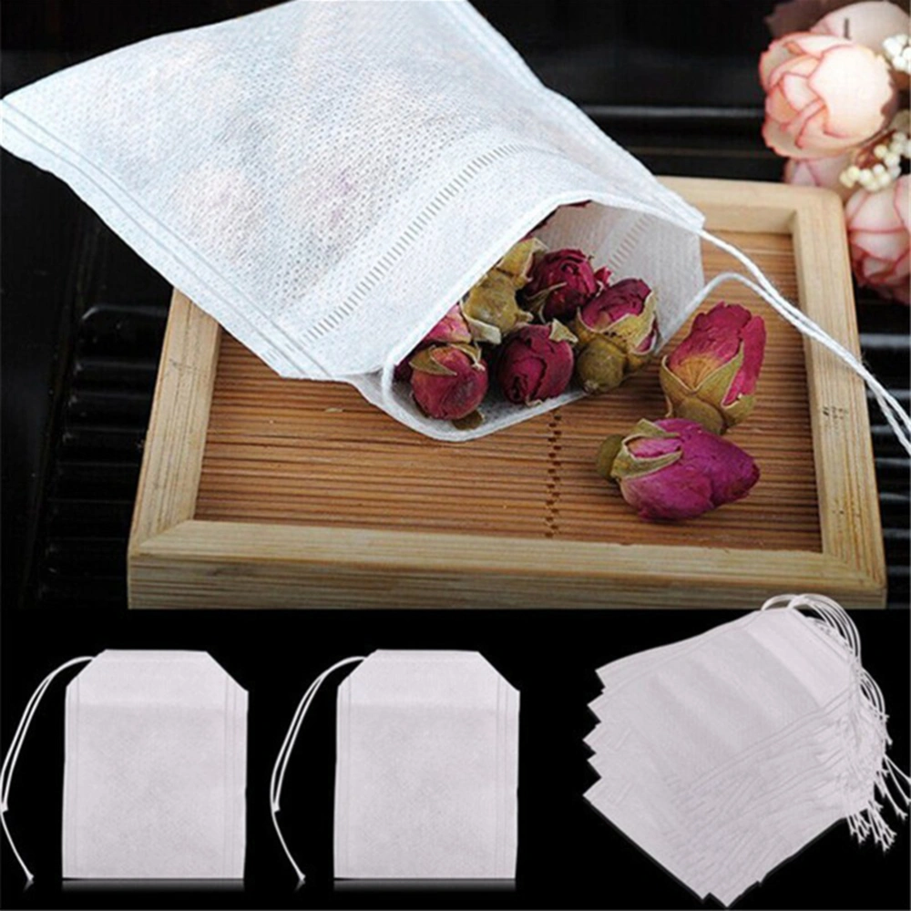 200 Pcs Disposable Tea Bags Non-woven Fabric Drawstring Strainers Reusable Filter Bags Kitchen Soup Bags Tea Bags (Flat Mouth)