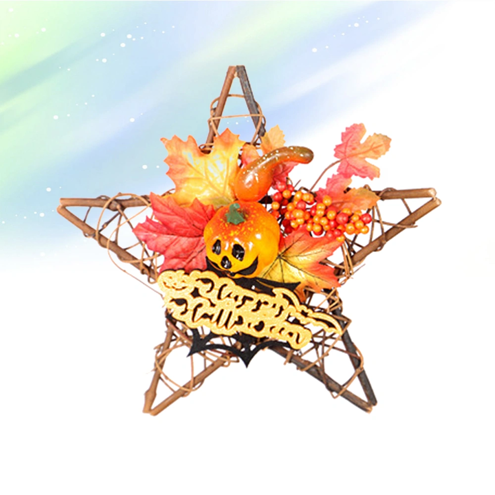 Halloween Pendant Artificial Flower Pentagram Star Wall Hanging Maple Pumpkin Halloween Decorative Pendant Door Wall Ornament Autumn Garland for Party Decor Home Door with Light