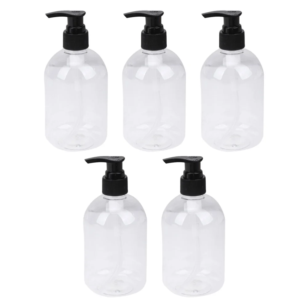 5 Pcs 300ml Useful Shower Gel Bottles Containers Toiletry Bottles Refillable Shampoo Container Liquid Bottle for Home Bathroom (Black)