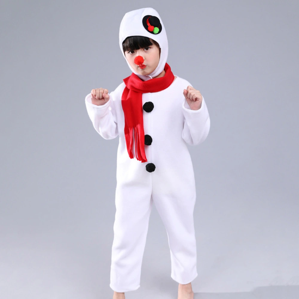 Kids Christmas Snowman Performance Suit Jumpsuit with Scarf Red Nose Headwear Cosplay Costume (110cm)