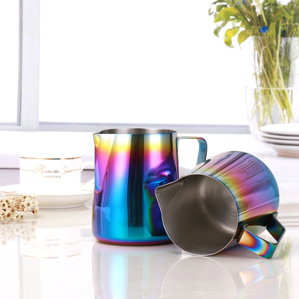 2pcs Stainless Steel Cup Colorful Mouth Coffee Milk Cup Container Frothering Jug (350ML and 600ML for Each 1pc)