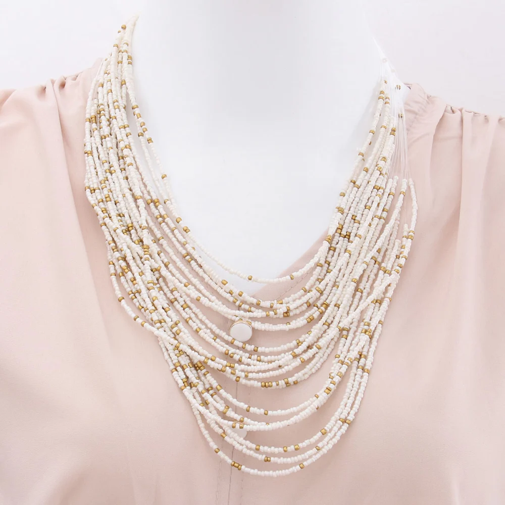 Retro Beads Necklace Fashion Exaggerated Beads Neck Pendant Multi-layer Neck Chain Creative Necklace (White)