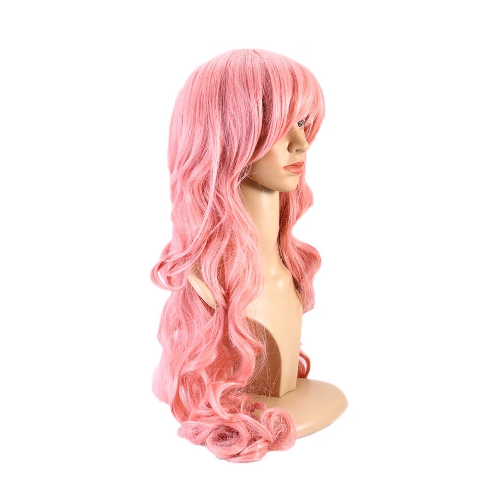 80 cm Colorful Long Wave Curly Hair Wigs with Bangs Cosplay Wig Lolita Style Anime Cosplay Wigs(Pink)