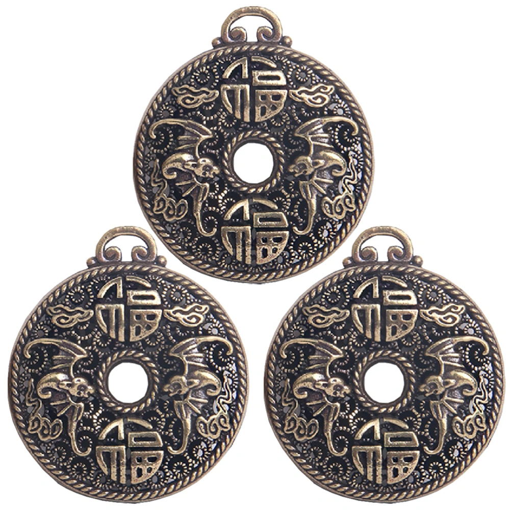 3pcs Hollow Design Brass Chinese-style Keychain Pendants Vintage Brass Key Chain