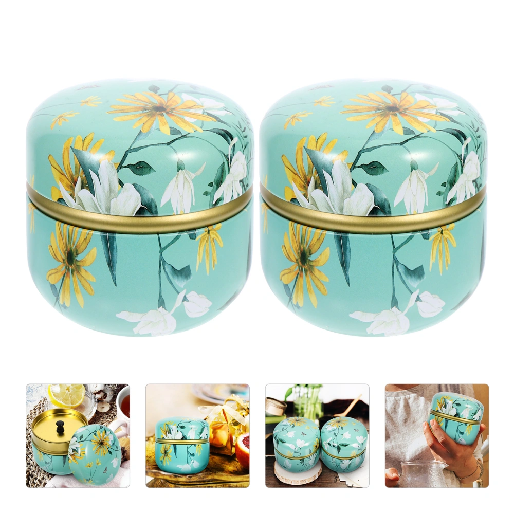 2Pcs Portable Mini Jar Delicate Printed Scented Tea Jars Candies Loose Powder Jars