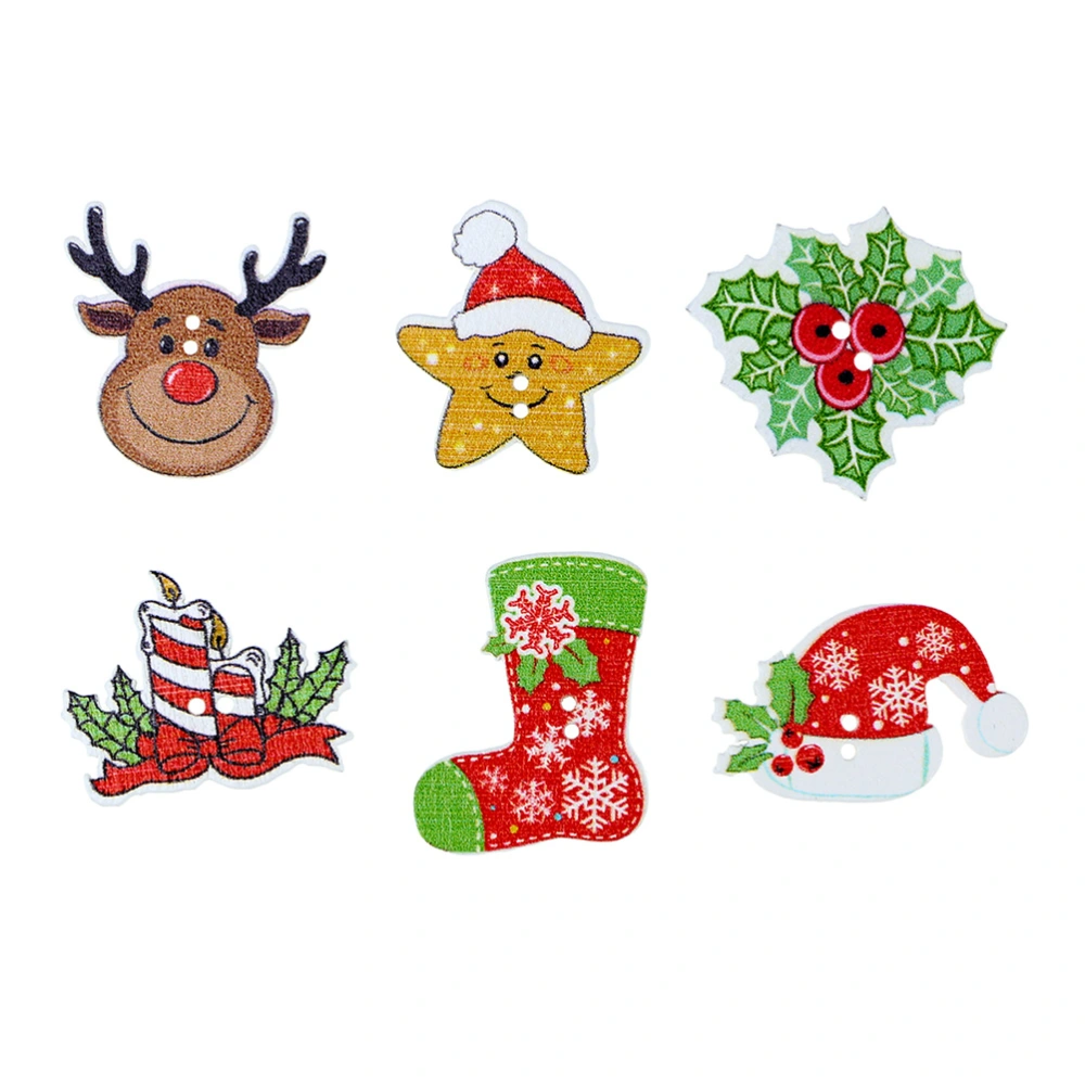 100pcs Wooden Printed Buttons Christmas Cartoon Buttons DIY Clothes Accessories for Kids Girls (Mixed Pattern)