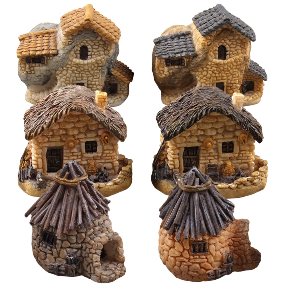 6pcs Resin Adornments Resin Small House Ornaments Micro-landscape Ornaments