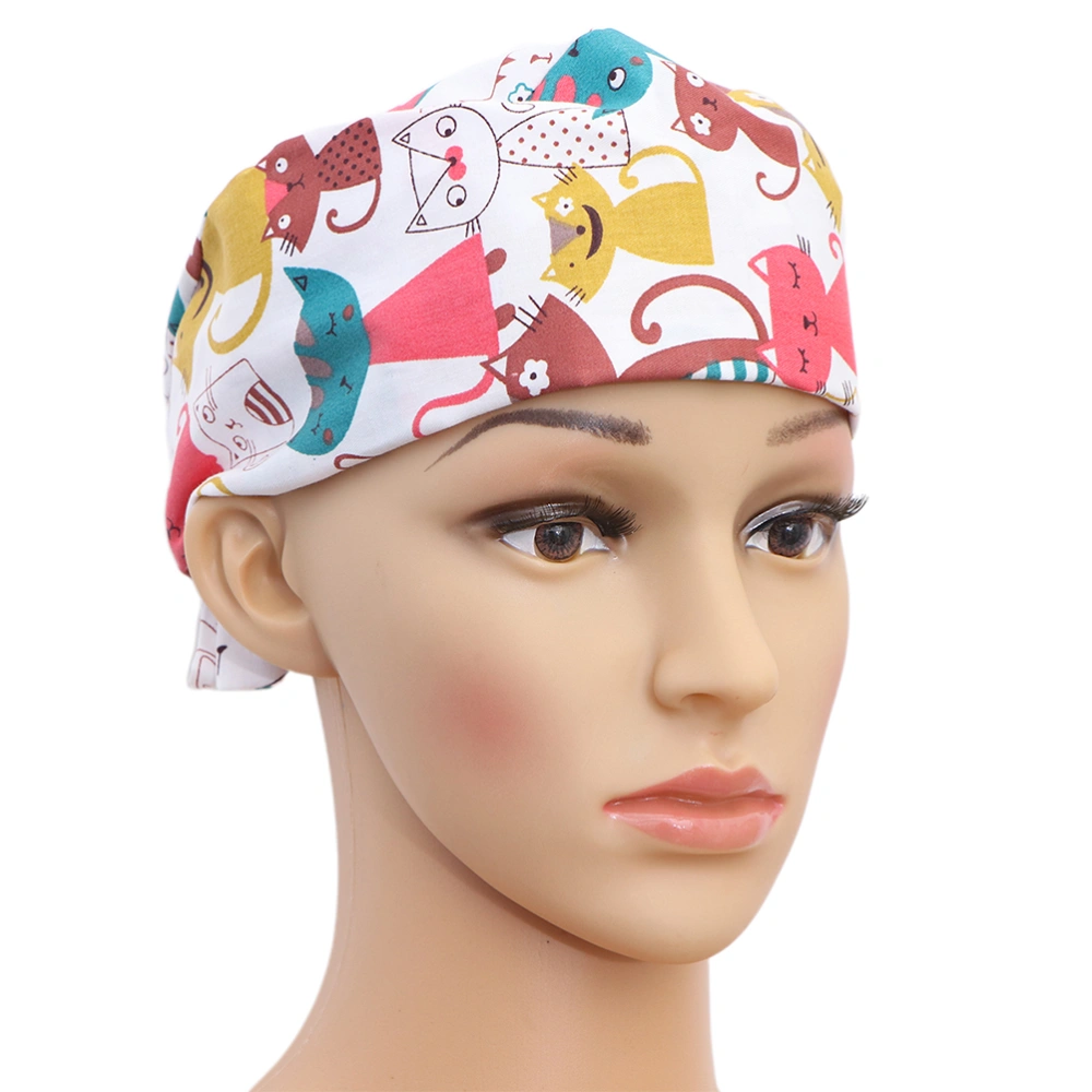 2pcs Cartoon Printed Hat Cotton Working Hat Nurse Doctor Working Headdress Fashion Operating (Fox, Monkey)