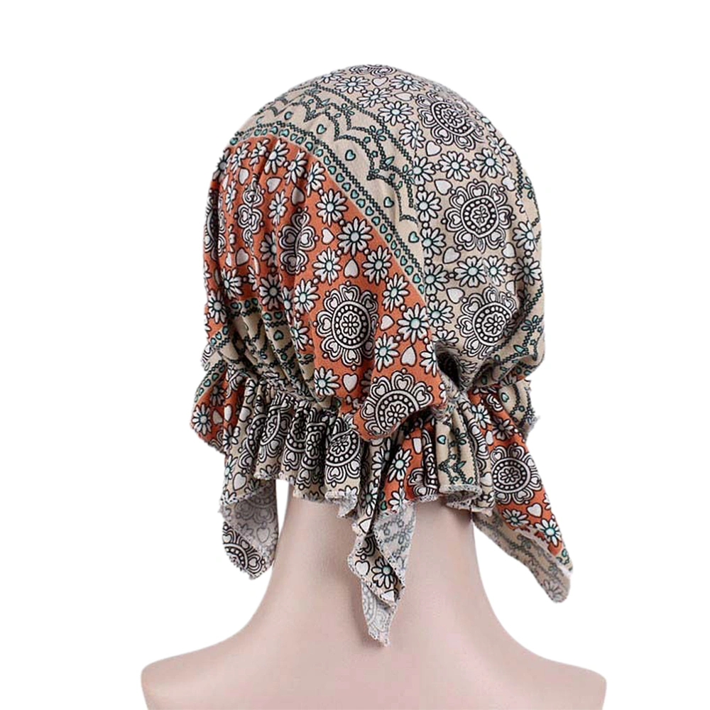 5 Pcs Women Head Wrap Stretch Cotton Headwrap Chemotherapy Vintage Floral Printed Hat (Suitable for 25cm Head Circumference)