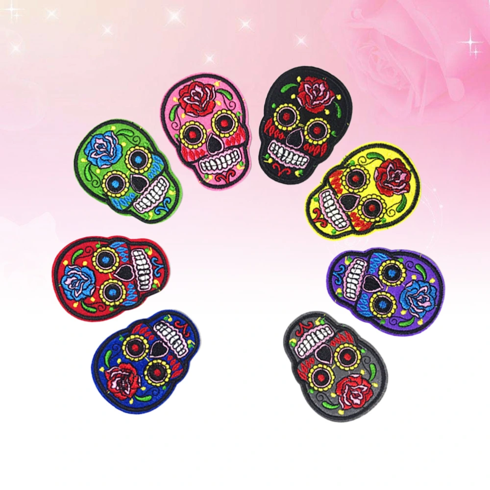 8PC Rose Ghost Head Embroidery Patches Cloth Halloween Cool Embroidered Patches Sewing Badges Clothes DIY Accessory