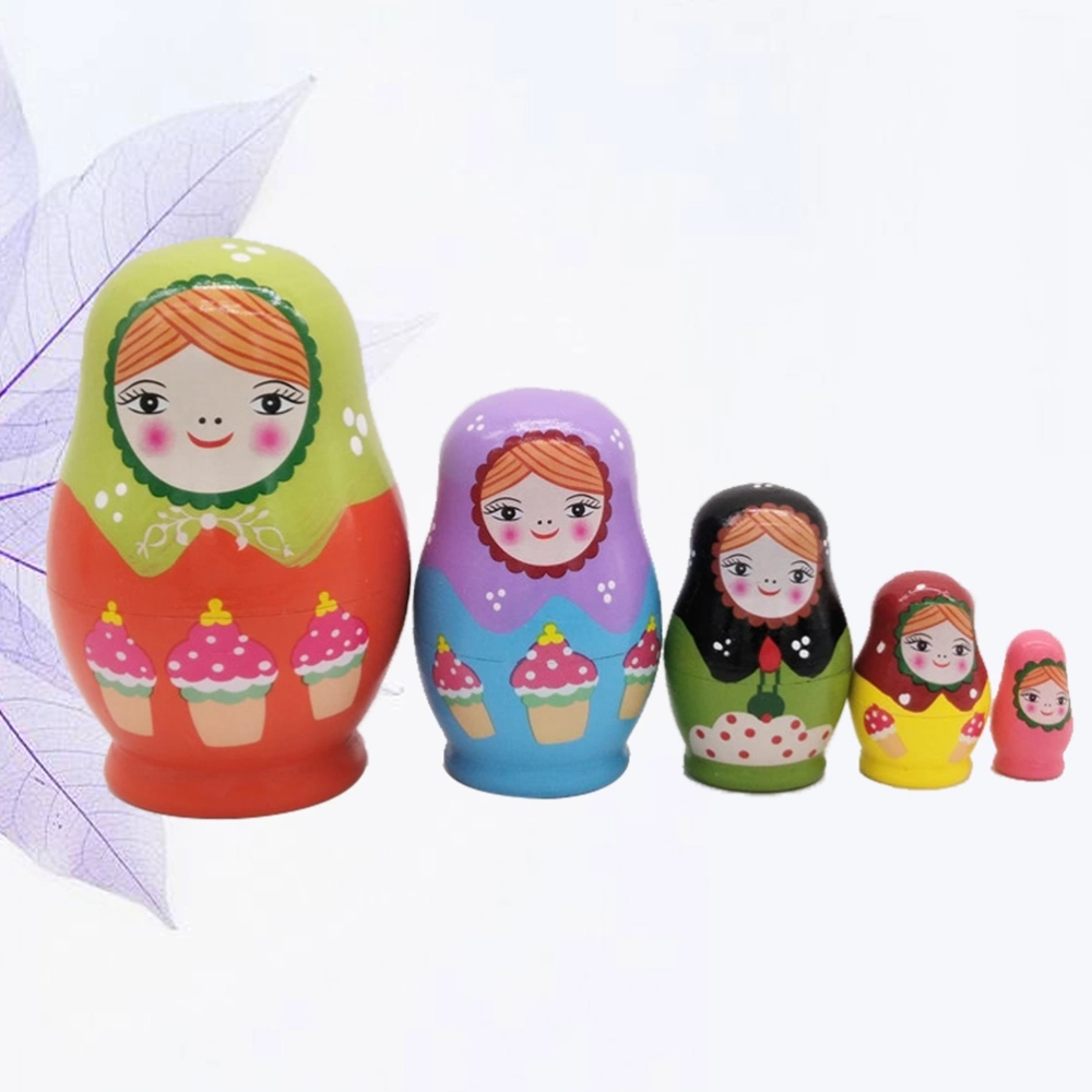 5pcs Lovely Ice Cream Printed Little Belly Girl Russian Nesting Dolls Handmade Wooden Matryoshka Toys Colorful Wood Baby Doll Toy Gift for Kids