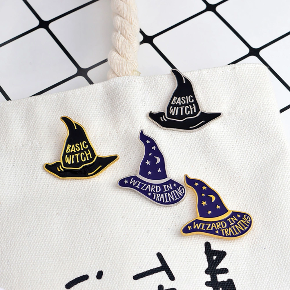 Witch Wizard Hat Brooch WIZARD IN TRAINING Enamel Buckle Denim Shirt Collar Lapel Pin Badge Jewelry Gift (XZ045)