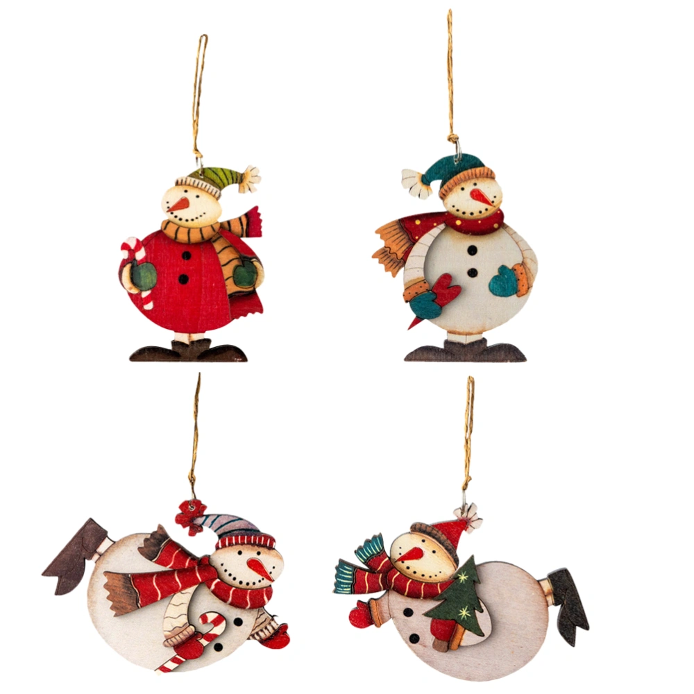 4Pcs Adorable Pendants Retro Wooden Decorations Christmas Tree Hanging Ornaments