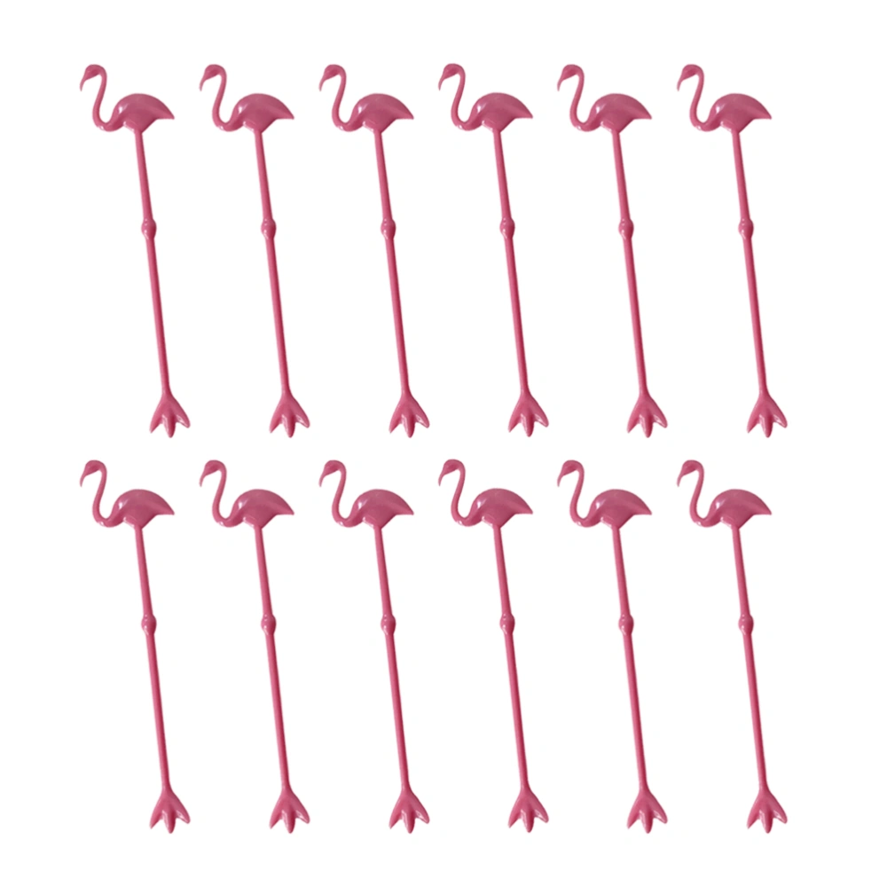 12pcs Flamingo Design Stirring Rod Drink Muddler Disposable Beverage Stirrer Plastic Swizzle Sticks Blender Hawaiian Party Mixing Stick (Pink)