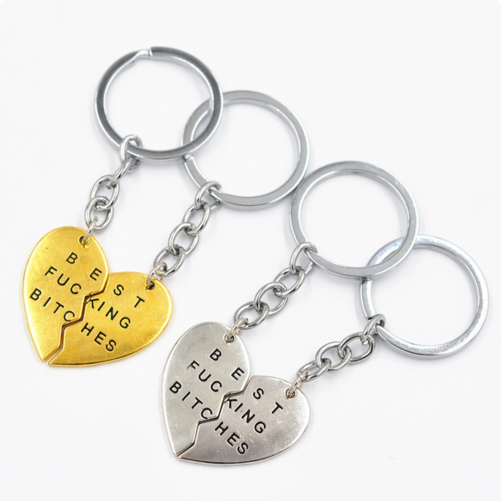 Best Bitches Engraved Keychain Split Heart Pendant Ring Friendship Forever Gift(Silver)