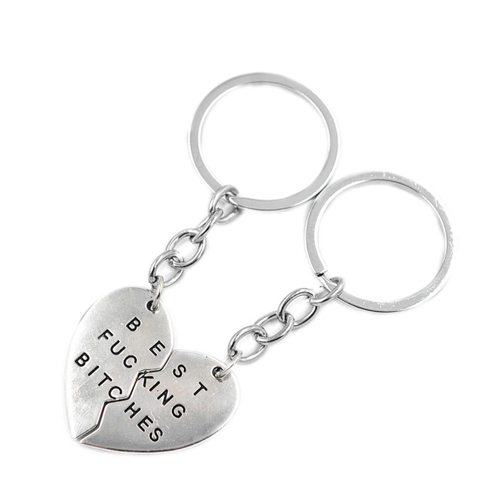 Best Bitches Engraved Keychain Split Heart Pendant Ring Friendship Forever Gift(Silver)