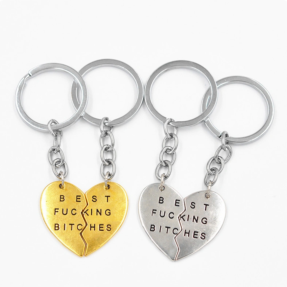Best Bitches Engraved Keychain Split Heart Pendant Ring Friendship Forever Gift(Silver)