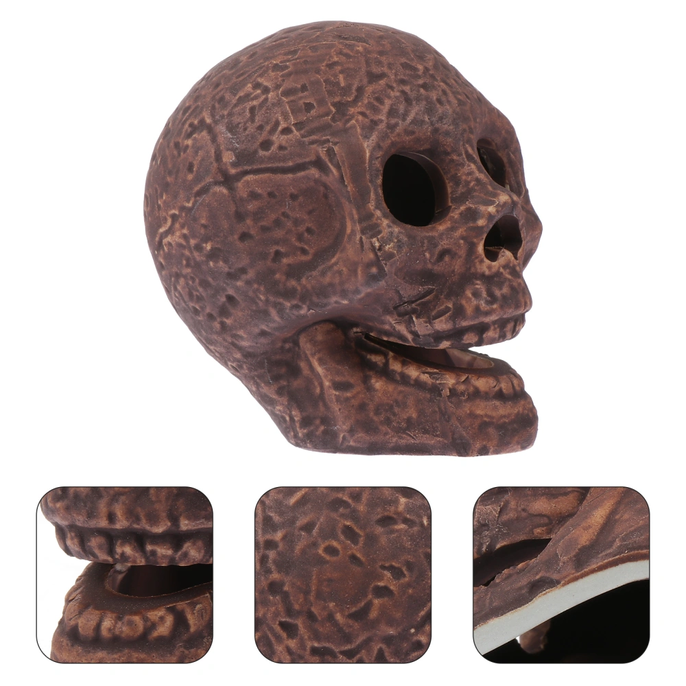 Halloween Decorated Wooden Fireplace Burning Skull Head Scary Atmosphere Prop