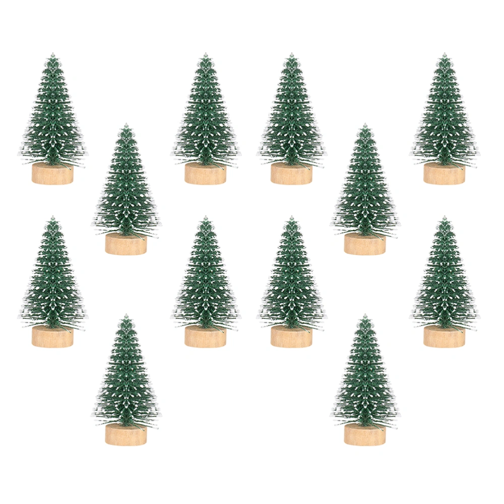 12Pcs Wooden Base Mini Christmas Tree Desktop Fake Tree Decor Display Tree Adorn