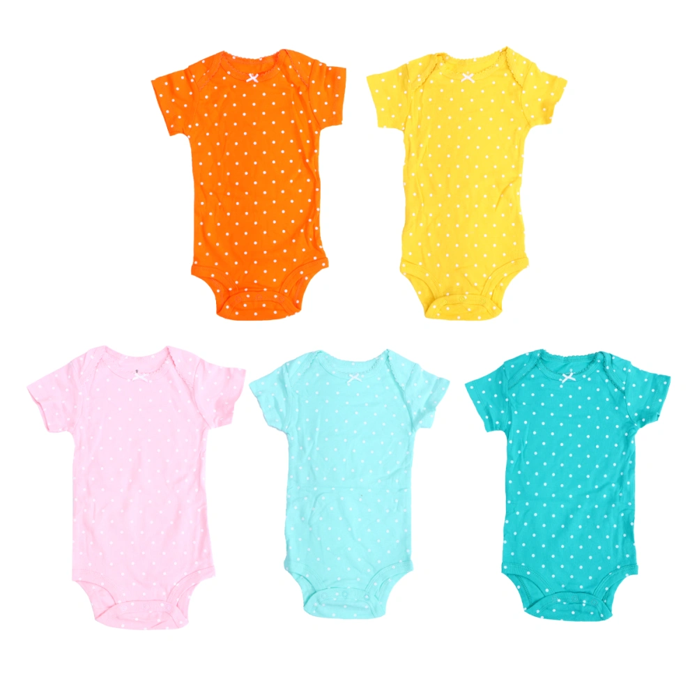 5pcs in 1 Set Polka Dot Printing Baby Rompers Cotton Infant Pajamas Summer Short Sleeve Jumpsuit Assorted Color Bodysuits Baby Outfit Infant Toddler Costume(Suitable for 24 Months Baby)