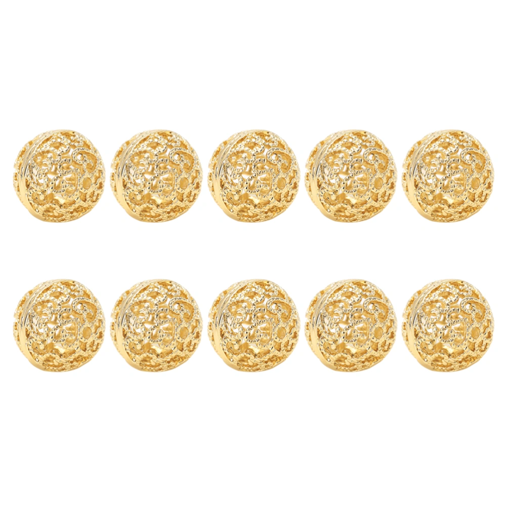 10PCS 10mm DIY Hollow Beads Jewelry Accessories Round Beads for Bracelet Chain Making (Golden)